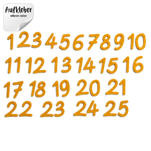 Filz-Aufkleber Adventskalenderzahlen Typ Z01, Zahlen 1-24 bzw. 1-25 (Bogen)