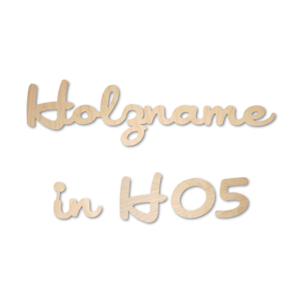 Name aus Holz, Schriftart H05, 4mm stark, roh
