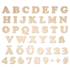 Buchstaben aus Holz, Schriftart E01, 4mm stark