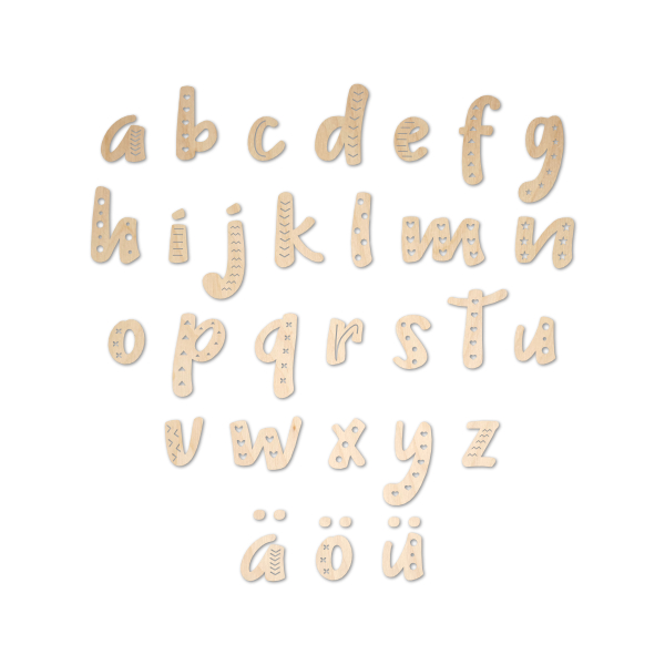 Buchstaben aus Holz, Schriftart E02 mit Muster, 4mm stark – Bild 2