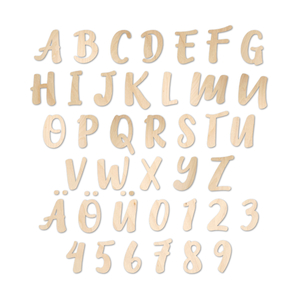 Buchstaben aus Holz, Schriftart E03, 4mm stark