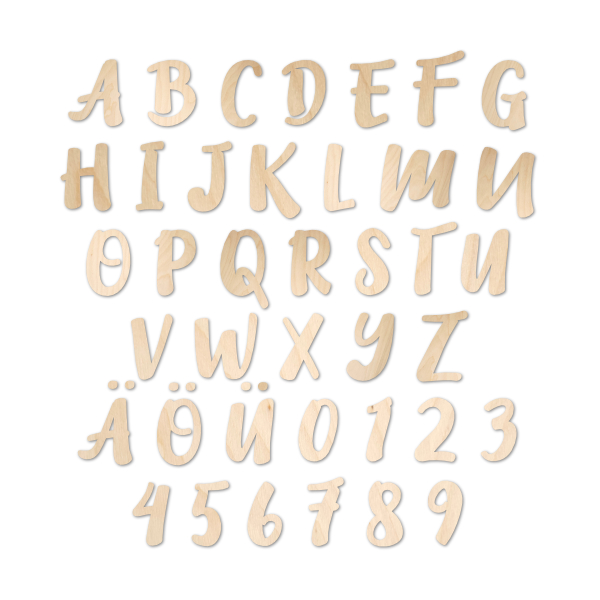 Buchstaben aus Holz, Schriftart E03, 4mm stark
