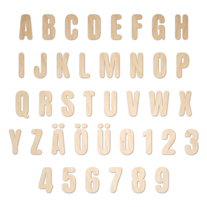 Buchstaben aus Holz, Schriftart E04, 4mm stark