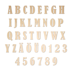 Buchstaben aus Holz, Schriftart E05, 4mm stark